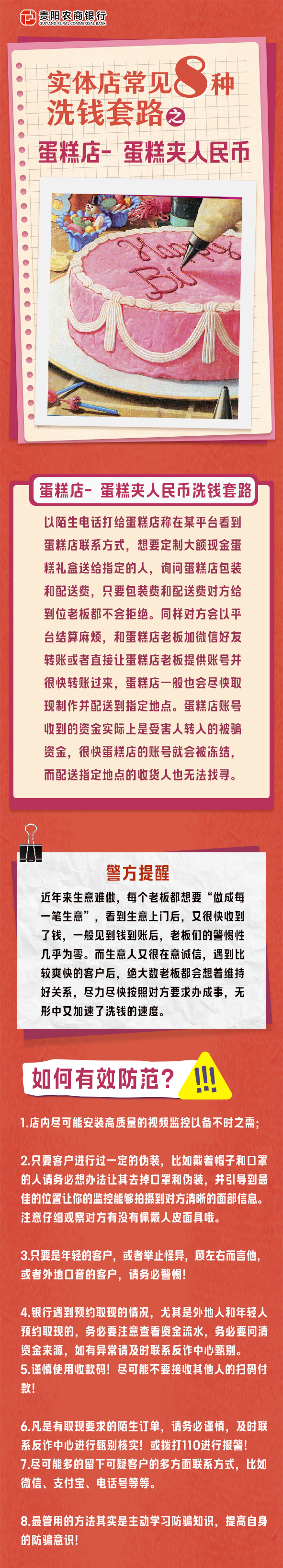 【貴陽農商銀行反洗錢宣傳】實體店常見八種洗錢套路之蛋糕店-蛋糕夾人民幣